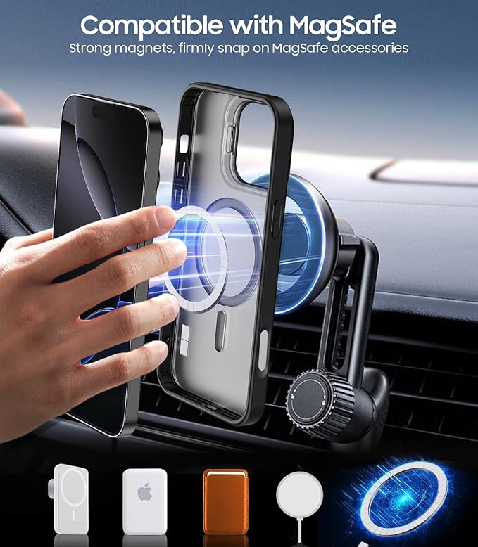 TOBOVON for iPhone 16 Pro Max Case, Compatible with MagSafe, Built-in Camera Ring Stand, with Individual Camera Cover, Translucent Matte Military-Grade Drop Protection Magnetic Case, Black