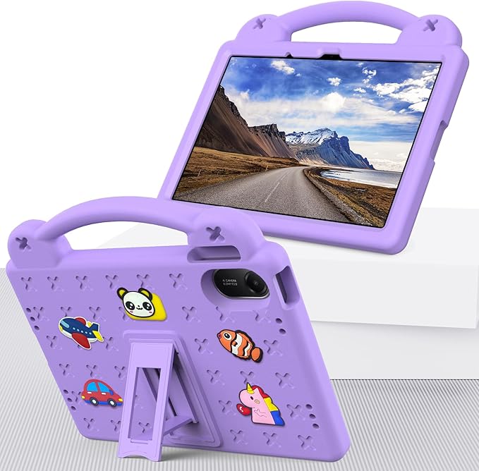 AKABEILA Compatible with Xiaomi Redmi Pad 2 2025 11 inch Tablet Case, Kids Friendly Universal Lightweight Shockproof Protective Case with Shoulder Strap & Stand Handle Light Purple