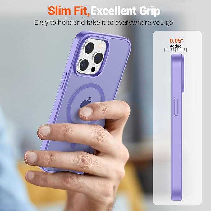 SUPFINE Magnetic for iPhone 15 Pro Case (Compatible with MagSafe) (Military Grade Drop Protection) Slim Translucent Matte Shockproof with Anti-Fingerprint Phone Case,Purple