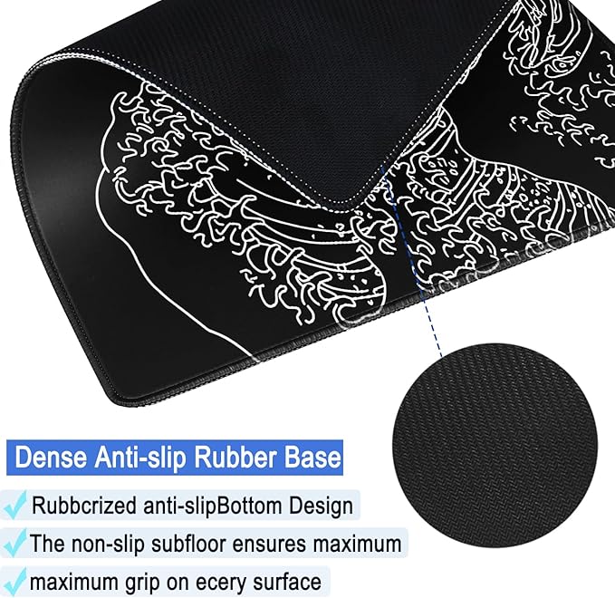 Mouse Pad, Large Gaming Mouse Pad with Double Stitched Edges, 14.9 x 11.7 inches Premium-Textured & Waterproof Mousepad, Nonslip Natural Rubber Base Mouse pad for Laptop,Computer, Office, Wave