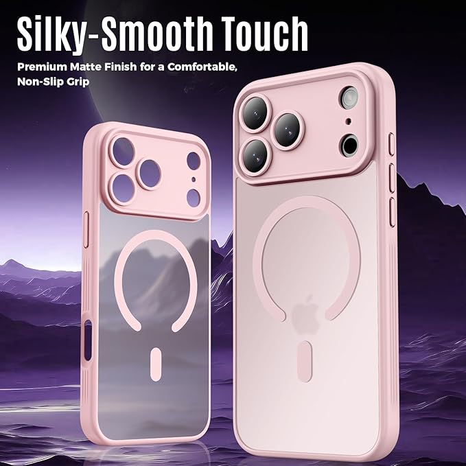 Symcele Designed for iPhone 17 Pro Max Case, Compatible with MagSafe, [Camera Protection] [15FT Military Drop Protection] Shockproof Translucent Matte Anti-Slip Phone Case, 6.9", 6.9", Pink
