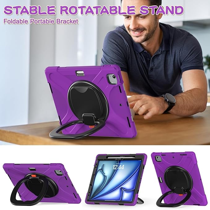 SCSVPN Case for iPad Air 13 inch M4 2026/ M3 2025/ M2 2024 & iPad Pro 12.9'' Case 6th/5th/4th/3rd Gen 2022 2021 2020 2018, Protective Cover with Pencil Holder, Stand, Handle, Shoulder Strap, Purple