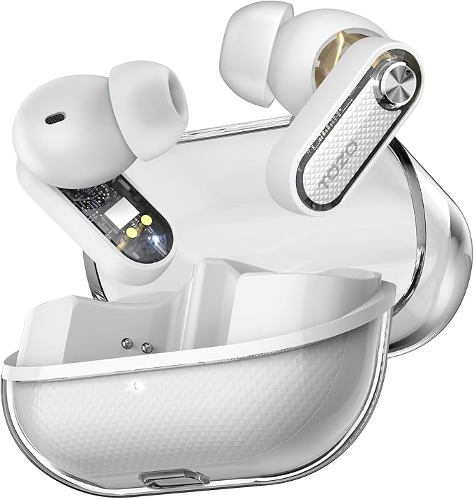 TOZO Crystal Pods Hybrid Active Noise Cancelling Wireless Earbuds, 10mm Drivers Deep Bass, 4 Mics Smart ENC AI Calls, Real-Time AI Translation, 32 EQ via App, Bluetooth 5.4, Crystal Design