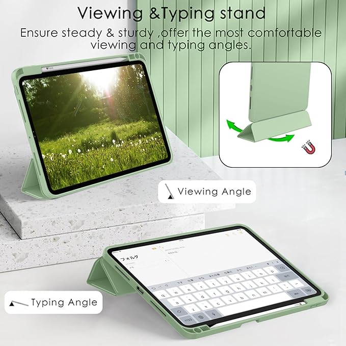 ZryXal New iPad Pro 13 Inch Case (M5) 2025 / (M4) 2024 with Pencil Holder, Smart iPad Case [Support Pencil Pro and Pencil (USB-C)], Support Touch ID and Auto Wake/Sleep (Matcha Green)