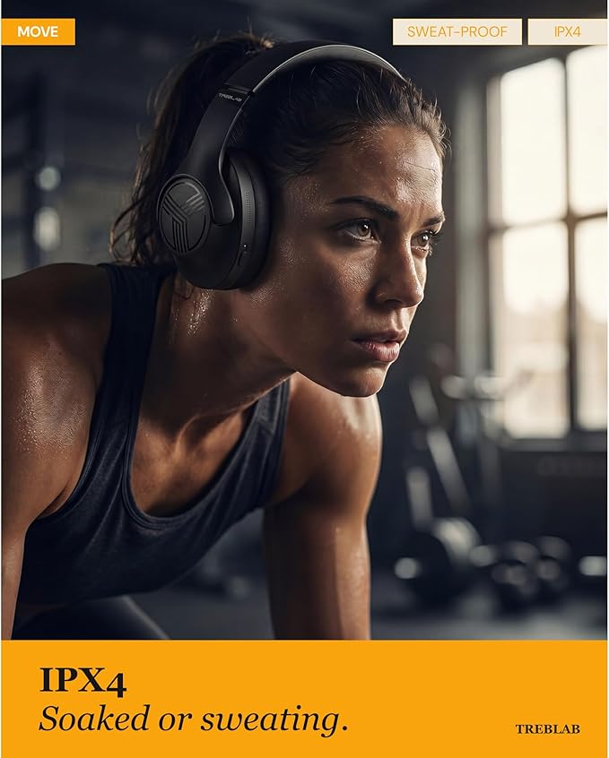 TREBLAB Z2 – Hybrid Active Noise Cancelling Wireless Headphones for Gym & Sports Workout, Lightweight Foldable, 58H Battery, Deep Bass, Over Ear Headphones Wireless Bluetooth with Mic for Travel
