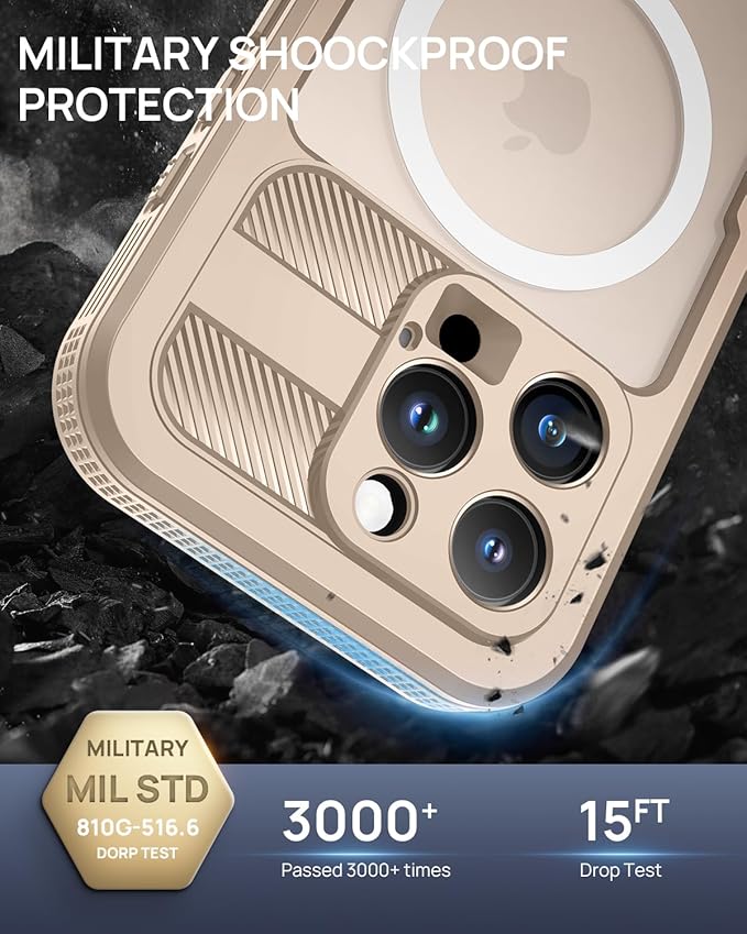 Lanhiem Magnetic for iPhone 16 Pro Case, IP68 Waterproof Dustproof Case, [Compatible with Magsafe] [Built-in Screen Protector] Full Body Heavy Duty Rugged Phone Cover 6.3 inch, Desert
