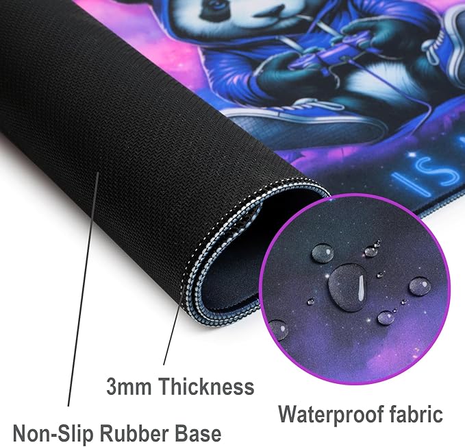 Blacklight Gaming Mouse Pad – UV Reactive Neon Panda Gamer Design, Glow in The Dark RGB Desk Mat, Smooth Precision Surface with Non-Slip Rubber Base for PC & Console Gaming - 31.5" x 11.8"