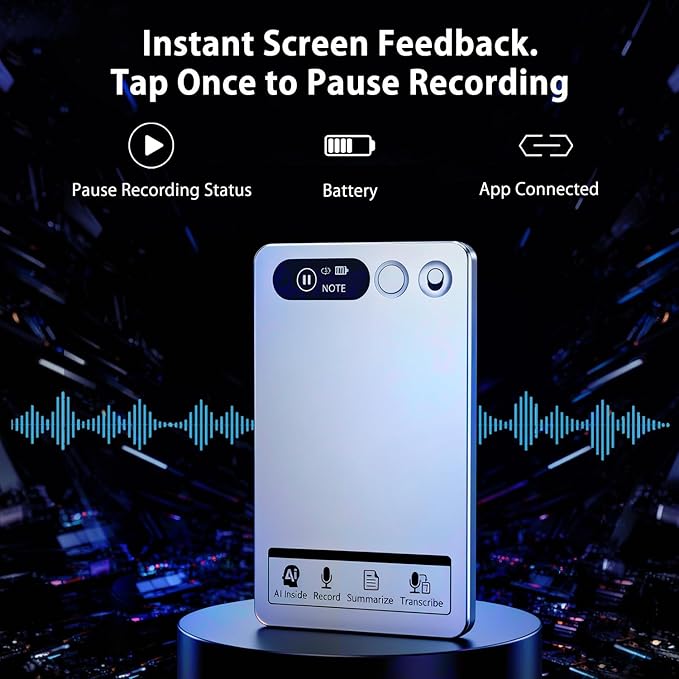 AI Voice Recorder, Voice Recorder w/Case, App Control, Transcribe & Summarize with AI Technology, Support 152 Languages, 64GB Memory, Audio Recorder for Lectures, Meetings, Calls, Grey