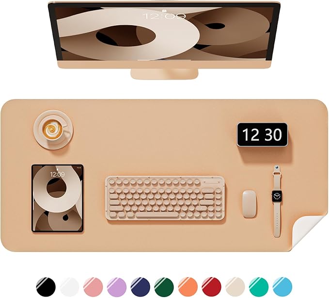 Desk Pad, 30" x 14" PU Leather Non-Slip Desk Mat Large Mouse Pad for Desktop, Waterproof Laptop Computer Writing Mat for Office, Home, Work, Gaming, Lead Yellow