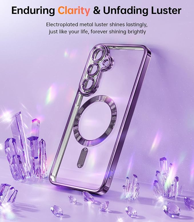 Meifigno Designed for Samsung Galaxy S25 Plus Case, [Compatible with MagSafe] [2X HD Screen Protectors] [Glitter Card & Wrist Strap] Surround Raised Lens Protection Case for S25 Plus 6.7", Purple