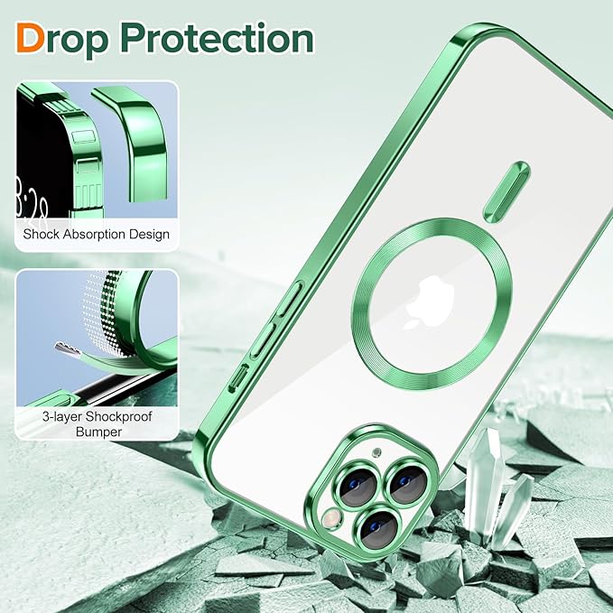 Hython Magnetic Clear for iPhone 11 Pro Case with Camera Lens Protector [Compatible with MagSafe] Luxury Plating Edge Slim Soft TPU Cover Protective Phone Case for iPhone 11 Pro 5.8", Light Green