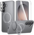 360°Ring Stand for Samsung Galaxy S26 Plus Case with 1X Screen Protector +1X Camera Cover,Fit for MagSafe, Translucent Matte Cover & Scratch-Resistant Back Cover for Galaxy S26 Plus 6.7", Gray