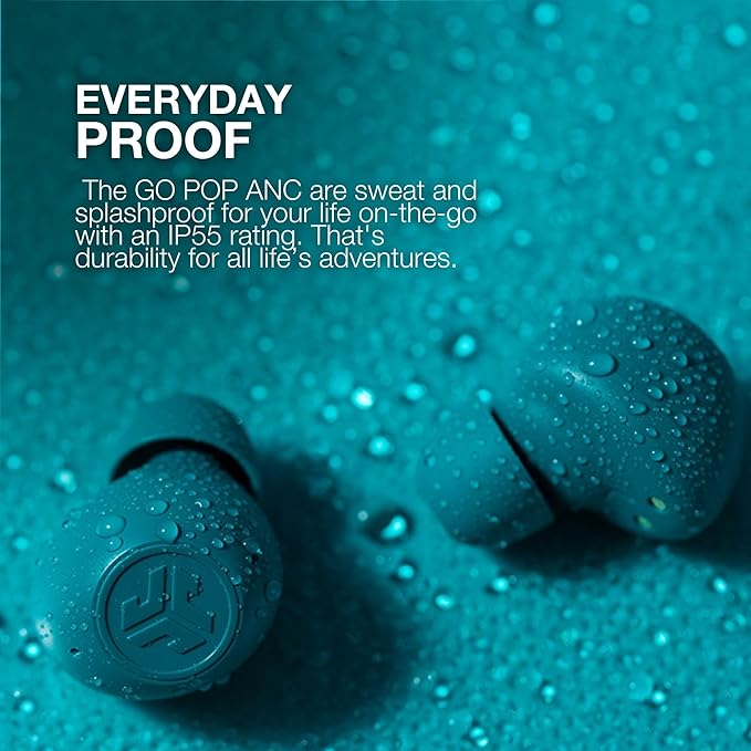 JLab, Go Pop ANC, True Wireless Earbuds, Active Noise Cancelling, Bluetooth Earbuds, Transparent Neon Green