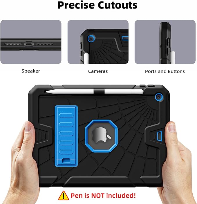 TSQQST iPad 5th Generation Case 9.7 Inch for Kids 2017 | iPad Case 6th Generation 2018 with Glass Screen Protector+Pencil Holder+Stand | Slim Rugged Case for iPad 6th 5th Gen 9.7" | Black Blue