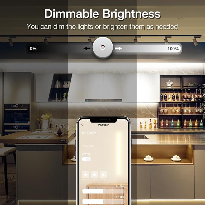 DAYBETTER COB LED Strip Light,LED Lights for Bedroom 16.4ft,Natural White 4000K Dotless LED Light Strip,1600 LEDs Super Bright Dimmable 24V Flexible Tape Lights with Remote,Kitchen,Cabinets Lighting