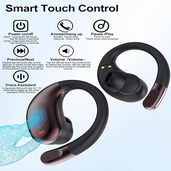 Vitog Wireless Bluetooth 6.0 Earhooks Earbuds, Sport Noise Cancelling Over Ear Waterproof Headphones Wireless Workout Running Open-Ear/in-Ear Earphones with Long Battery Life (Black)