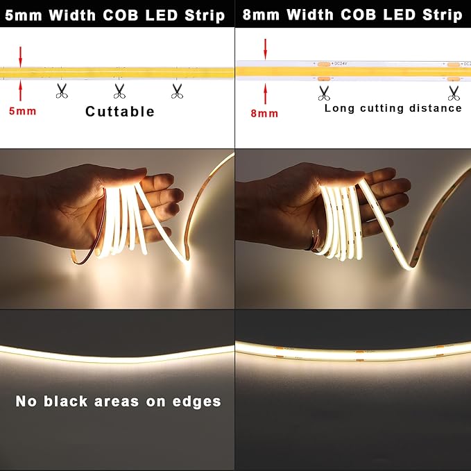 TOPAI 12V Thin 5mm COB LED Strip Light 4000K Natural White 16.4ft Bright 4000Lm CRI>90 Uniform Dotless 400LEDs/M Adhesive Flexible Cuttable LED Tape for DIY, Bedroom, Under Cabinet Lighting