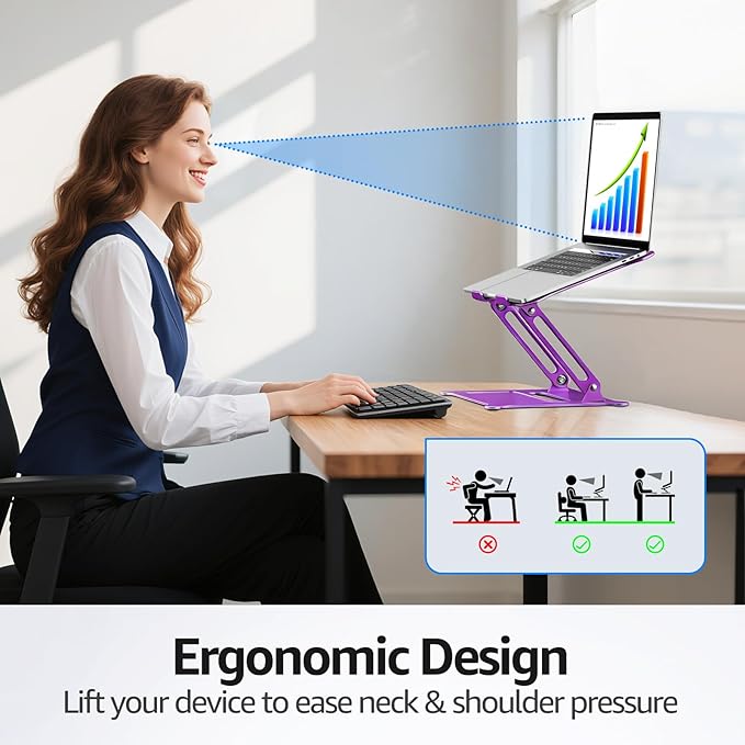 Urmust Laptop Notebook Stand Holder Adjustable Laptop Stand Portable Computer Riser Compatible with MacBook Air Pro HP Dell XPS Lenovo All Laptops 10-15.6"(Purple)