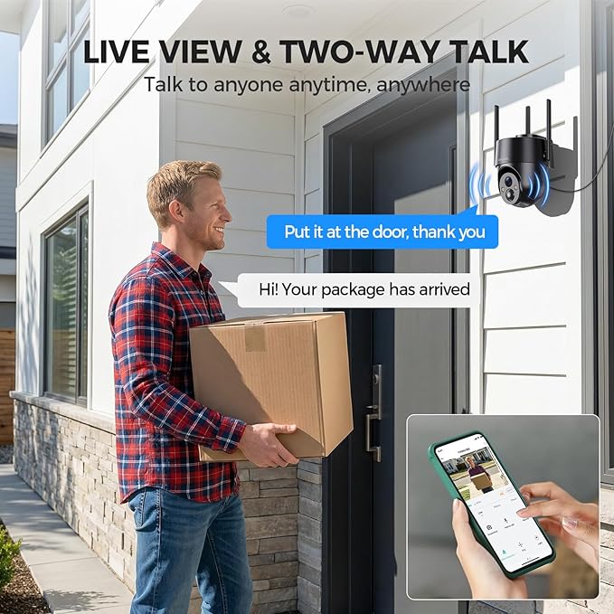 Solar Security Cameras Wireless Outdoor, 2K 360° View Solar Powered WiFi 3MP Security Camera for Home Security with Color Night Vision, PIR Detection, 2-Way Audio, Motion Alert, Easier to use