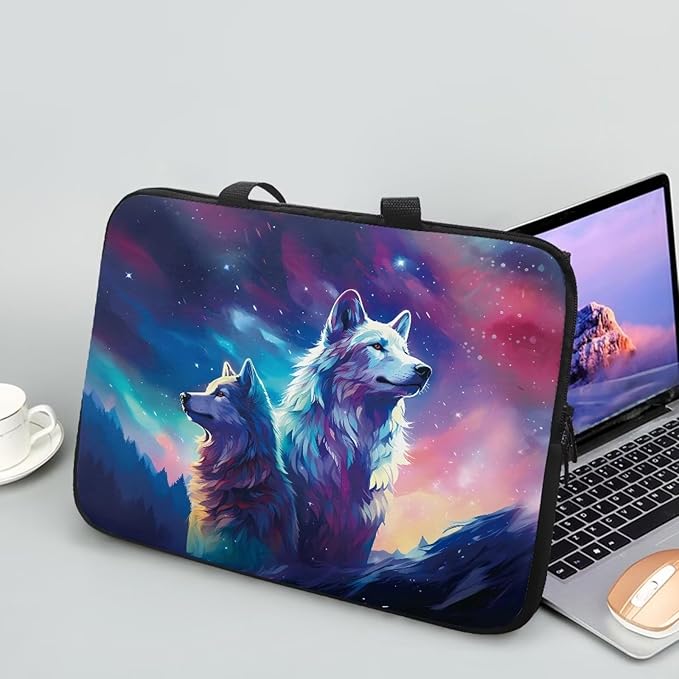 Galaxy Wolves Laptop Sleeve for Women, 17 Inch Laptop Sleeve with Handle Protective Travel Carrying Case for 10-17 Inch Computer, Notebook, Chromebook, Tablet Bag