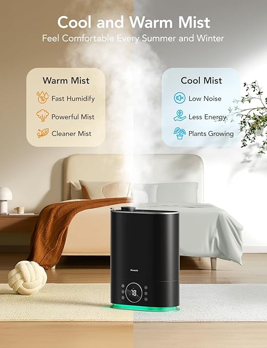 GoveeLife Smart Hygrometer Thermometer, WiFi Temperature Monitor H5179, GoveeLife Smart Humidifiers for Bedroom, Warm and Cool Mist Humidifier for Large Room H7143