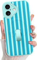 KANGHAR Compatible with iPhone 16 Case, Support for MagSafe, Silicone Stripes Cute Pattern, Wristband Kickstand Camera Protection Soft Slim Cover for Girls Women -Blue