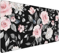 Floral Extended Gaming Mouse Pad Non-Slip Rubber Base Black Large Mousepad 35.4×15.7in with Stitched Edge Waterproof Pink Peony Flowers Pads Computer Black Desk Laptop Mats for Work Game/Office Home