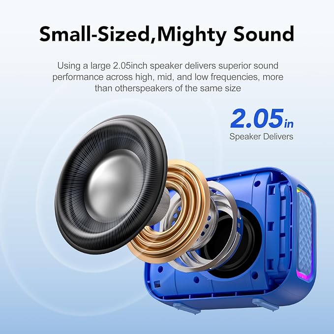 Portable Bluetooth Speaker Waterproof Gift: IPX5 HD Sound Up to 24H Playtime, TWS Pairing, Wireless Speakers with Lights, Mom Gifts, Outdoor|Travel| Camping|Pool|Beach Essentials Accessories-Blue
