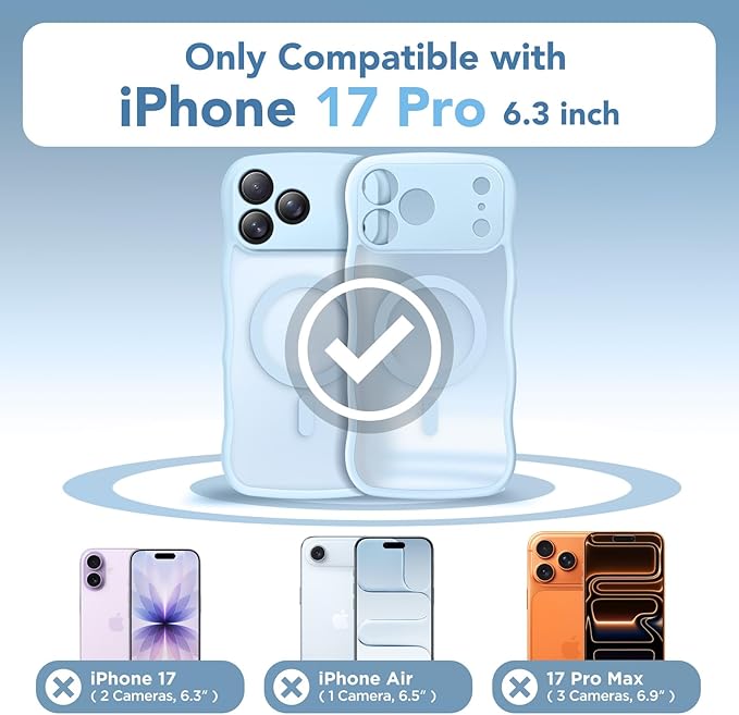 CAPRARO Magnetic for iPhone 17 Pro Case for Women Girls, Upgraded [Full Camera Protection] [Compatible with MagSafe] Cute Wave Translucent Matte Phone Case for iPhone 17 Pro, Light Blue