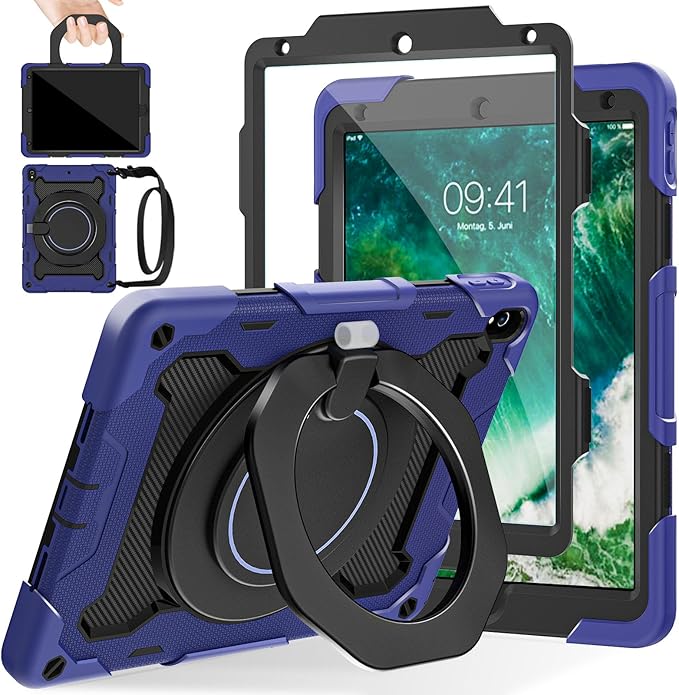 ROISKIN for iPad Pro 10.5 Case 2017/iPad Air 3rd Generation Case 2019, Rugged Heavy Duty Protective Cover with Screen Protector Pencil Holder, 360° Swivel Stand/Handle, Shoulder Strap for Kids