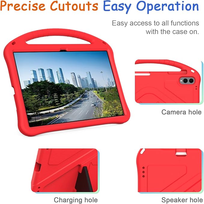 Kids Case for Samsung Galaxy Tab S11 Ultra 2025 14.6" Tablet, Techcircle Light Weight Shock Proof EVA Foam Handle Rugged Stand Protective Case, Red