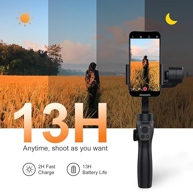 Gimbal Stabilizer for iPhone, Phone Gimbal w/Focus Wheel Face Tracking for 16 15 Pro Max Android 3-Axis Phone Stabilizer for Video Recording Vlog