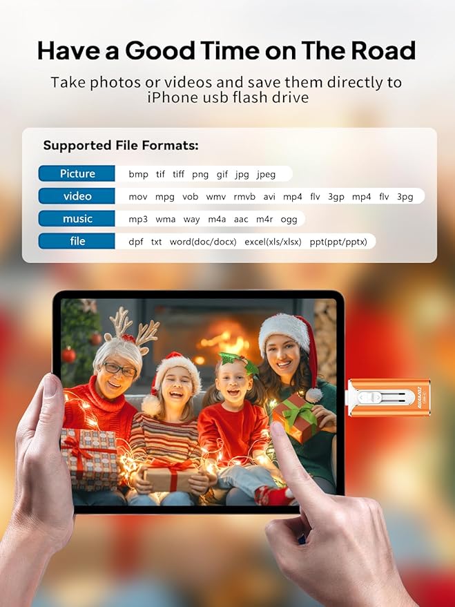 256GB Mini Dual Interface Flash Drive, Portable Memory Stick Compatible with iPhone 17/16/15/14/13/12/11, iPad, Android & PC, Easy to Save Photos, Videos & Files (1 Pack-Cosmic Orange)