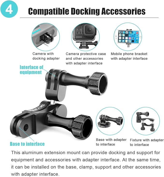 Aluminum Ball gopro Handlebar Mount, 360 Rotation and Lock Any Direction, Shock-Resistant, Compatible with Gopro Hero 13 12 11 10 9 8 DJI Osmo Insta360 AKASO and Other Action Camera