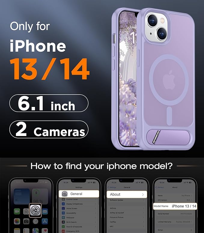 Magnetic Compatible with iPhone 14 Case/iPhone 13 Case,[Built-in Invisible Kickstand][Compatible with MagSafe][Military Grade Shockproof] Slim Translucent Matte Phone Case for iPhone 14/13 6.1"