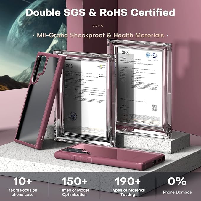 TOCOL for Samsung Galaxy S22 Ultra Case, Translucent Matte Hard Back [Military Grade Shockproof] [Anti-Scratch & Anti-Fingerprint] Slim Fit Protective Cover for Galaxy S22 Ultra Case 6.8'', Plum
