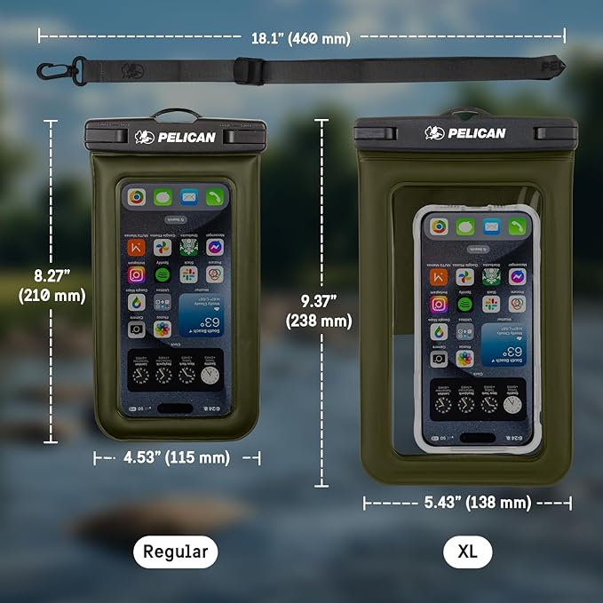 Pelican 2 Pack Marine - IP68 Waterproof Phone Pouch (Regular Size) Floating Waterproof Phone Case - Beach Cruise Ship Travel Essentials - Works with All Phones - Detachable Lanyard - OD Green