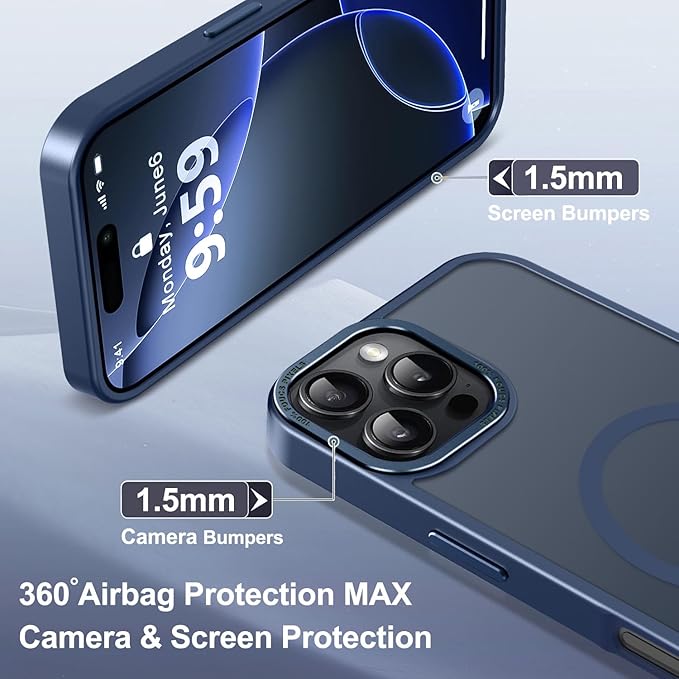 Newfuture Designed for iPhone 16 Pro Case with Magnetic [13 FT Military Drop Protection] [Compatible with Magsafe] Slim Translucent Matte Shockproof with Anti-Fingerprint Phone Case,Navy Blue