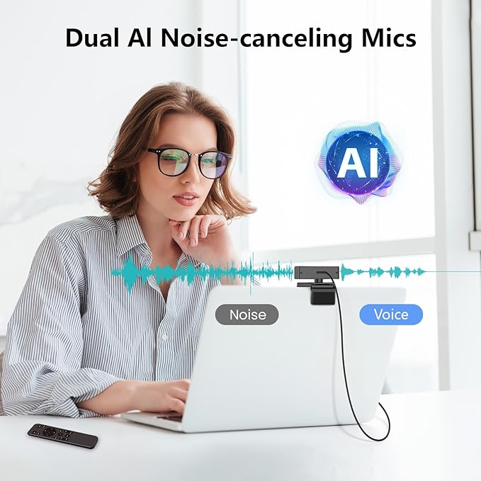 4K Webcam with Dual AI Noise-Cancelling Mics Autofocus, Auto Light Correction,120° FOV,Privacy Cover,Plug and Play Computer Camera for Microsoft Teams/Zoom/Google Voice/Skype/Facetime/YouTube,Black