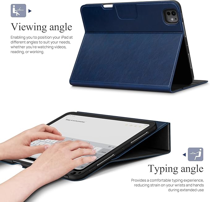 auaua Case for iPad Pro 11 Inch (M5/M4) 2025/2024, with Pencil Holder and Pocket, Multiple Angles Viewing, Magnetic Closure, Auto Sleep/Wake (Blue)