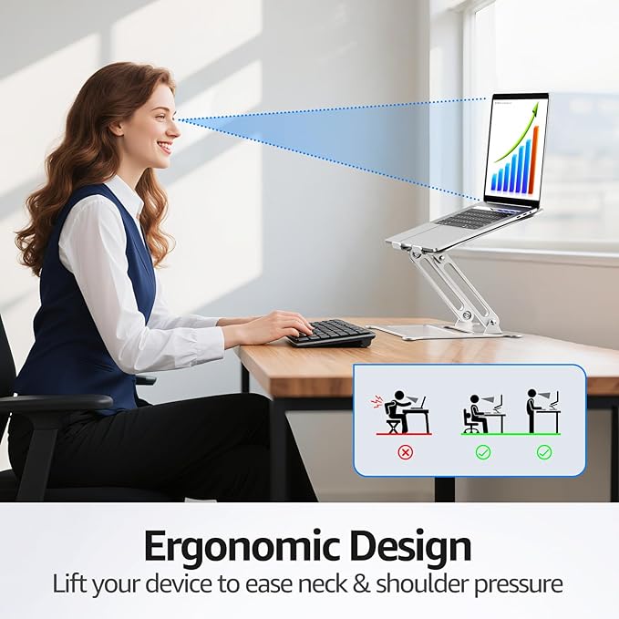 Urmust Laptop Notebook Stand Holder Adjustable Laptop Stand Portable Computer Riser Compatible with MacBook Air Pro HP Dell XPS Lenovo All Laptops 10-15.6"(Silver)
