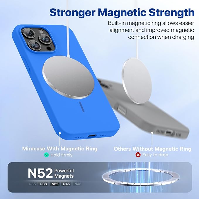 Miracase Magnetic for iPhone 15 Pro Max Case, [Soft Anti-Scratch Microfiber Lining], Compatible with MagSafe, Liquid Silicone Case Shockproof Drop Protection Phone Case for 15 ProMax, Blue