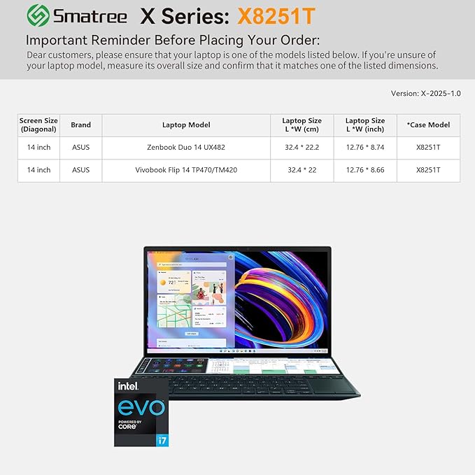 Smatree Hard EVA Protective Sleeve Case Compatible for 14 inch ASUS Zenbook Duo 14 UX482, for 14inch ASUS Vivobook Flip 14 TP470/TM420 Water-Proof Sleeve (X8251T)