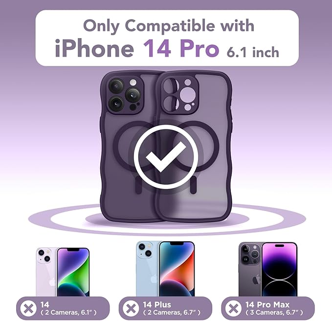CAPRARO Cute for iPhone 14 Pro Case, Compatible with MagSafe, [Curly Wave Edge] [Full Camera Protection] [14 FT Drop Protection] Magnetic Phone Case for 14 Pro 6.1 Inch, Deep Purple