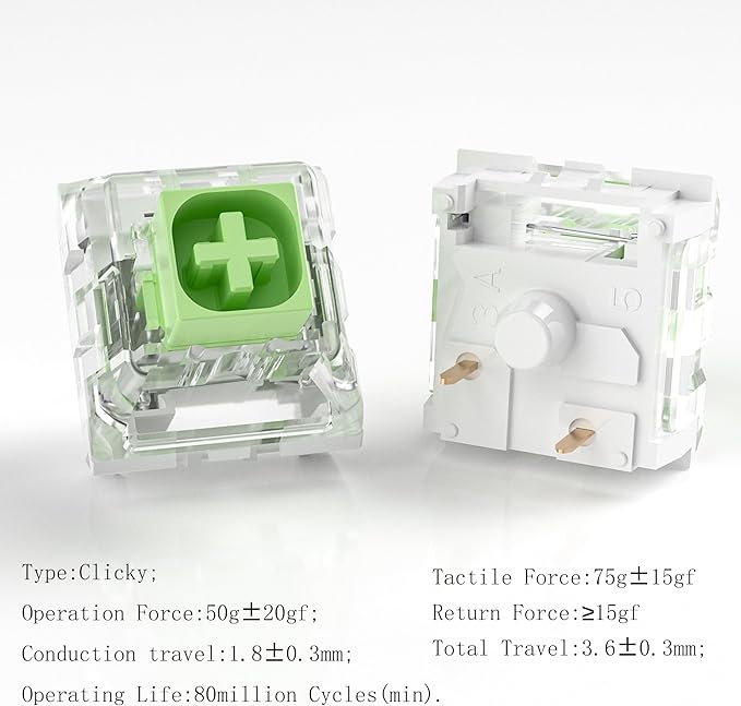 Kailh Box Jade Switches for Mechanical Gaming Keyboard,3-Pin 50gf Clicky/lubed/Dust&Waterproof Switches(72Pcs,Kailh Box Jade)