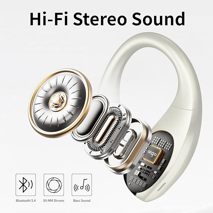 GALAAL Wireless Earbuds Bluetooth Headphones,Lightweight Earbuds with Ear Hooks,Bluetooth5.4 Wireless Earphones,25H Playtime, IPX4 Waterproof Running Headphones for Gym(Naked White)