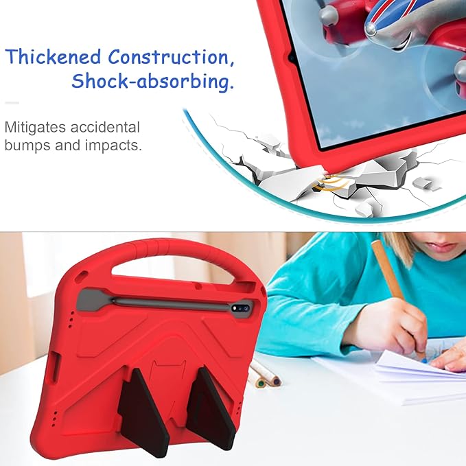 Kids Case for Samsung Galaxy Tab S10+/S9+/S8+/S7 FE/S7+/S9 FE+ 12.4", Techcircle Light Weight Shock Proof EVA Foam Handle Rugged Stand Protective Case for Galaxy Tab S9 FE Plus/S10 Plus 2024, Red