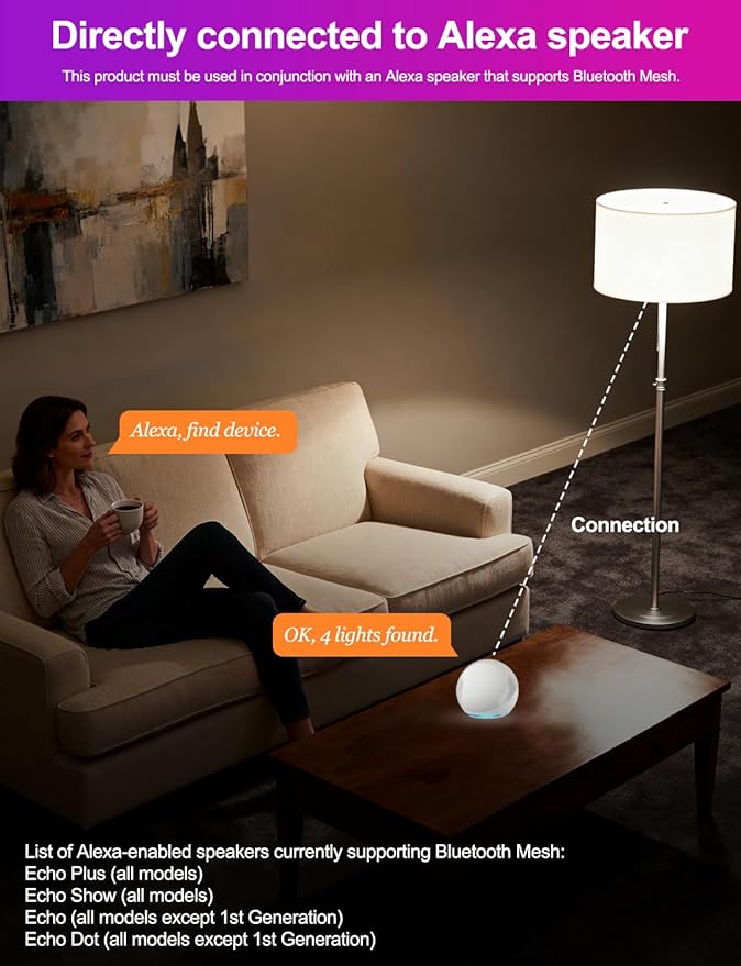 ILC Alexa Light Bulbs (120 Watt Equivalent) Smart Light Bulbs Compatible with Alexa Only, 1200 Lumens, Color Changing, Color Temperature Tunable 2700K-6000K(6 Pack)
