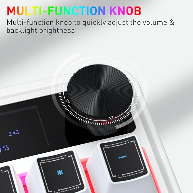Redragon K526 PRO RGB Wireless Membrane Gaming Keyboard, 104 Keys Mechanical-Feel Keyboard w/LED Info Display, Media/Backlit Knob Control, Smooth Linear Switch & Software Supported