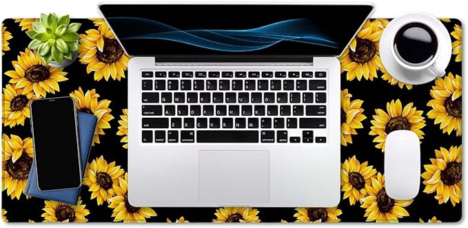 SSOIU Large Mouse Pad, Cute Sunflowers Desk Mat for Desktop, Women Girls Waterproof Gaming Mousepad With Stitched Edges, Non-Slip Laptop Computer Keyboard Mousepad for Office and Home 35.5 x 15.7 inch